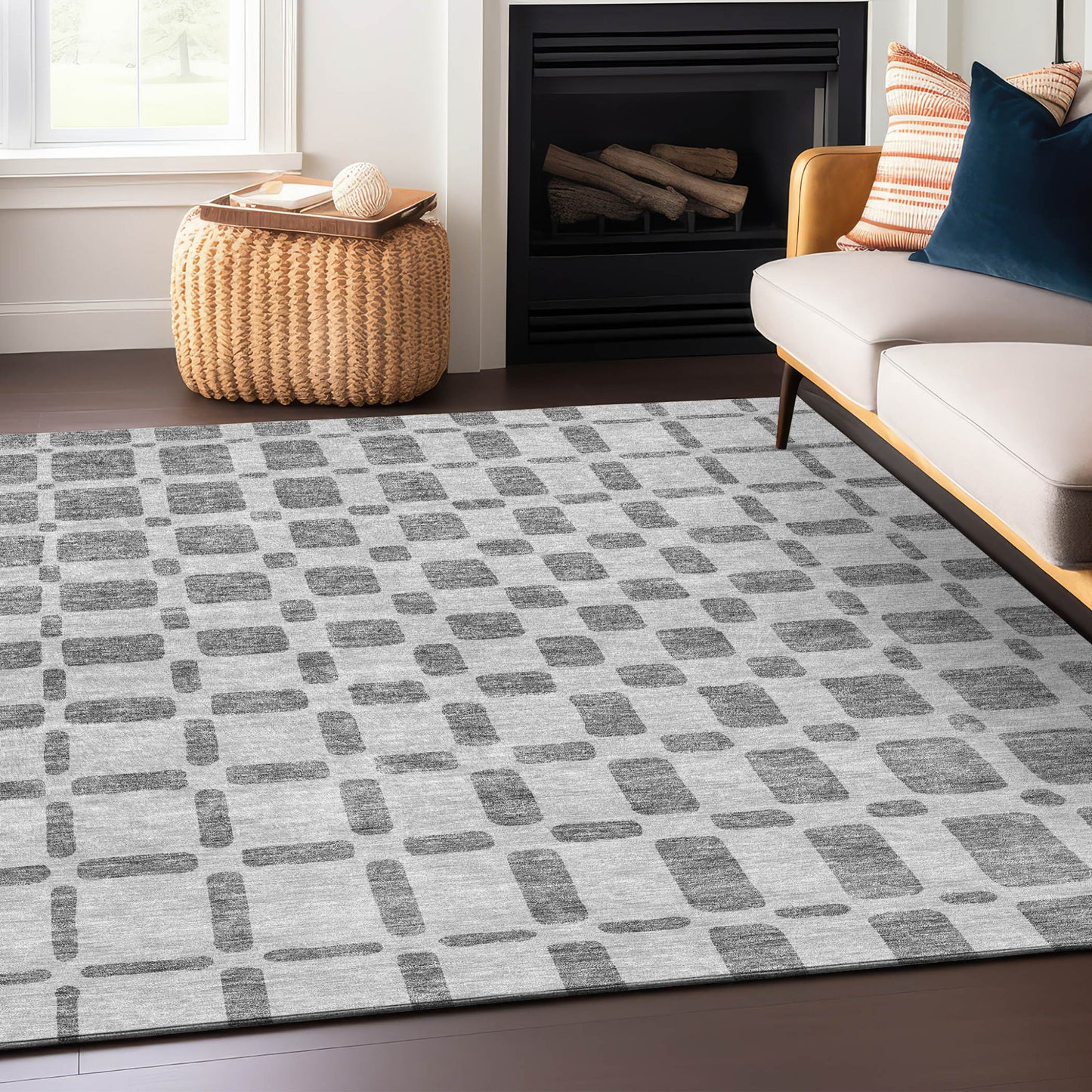 Tabselect Home Line 5' X 8' Gray And Ivory Geometric Washable Indoor Outdoor Area Rug