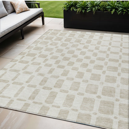 Tabselect Home Line 5' X 8' Ivory And Brown Geometric Washable Indoor Outdoor Area Rug