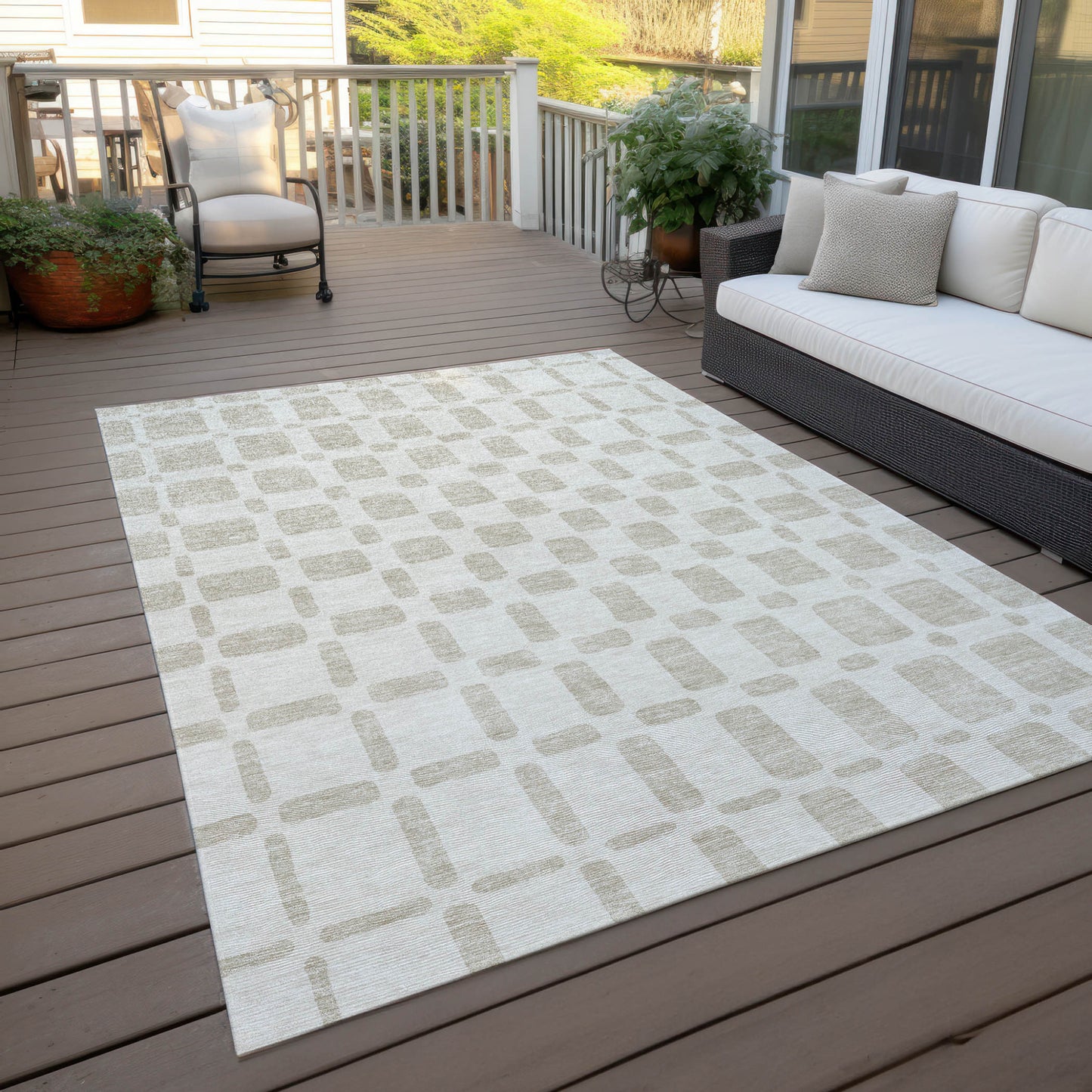 Tabselect Home Line 5' X 8' Ivory And Brown Geometric Washable Indoor Outdoor Area Rug