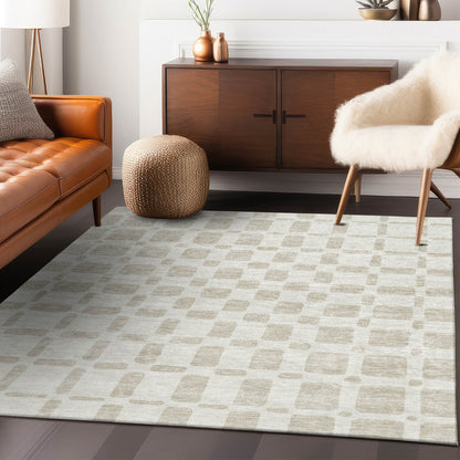 Tabselect Home Line 5' X 8' Ivory And Brown Geometric Washable Indoor Outdoor Area Rug