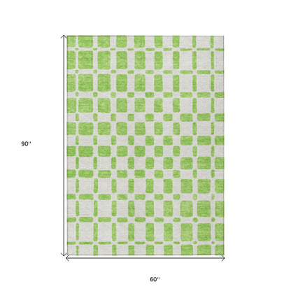 Tabselect Home Line 5' X 8' Lime Green And Ivory Geometric Washable Indoor Outdoor Area Rug