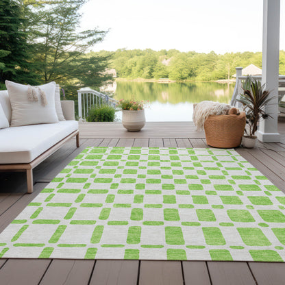 Tabselect Home Line 5' X 8' Lime Green And Ivory Geometric Washable Indoor Outdoor Area Rug