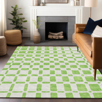 Tabselect Home Line 5' X 8' Lime Green And Ivory Geometric Washable Indoor Outdoor Area Rug