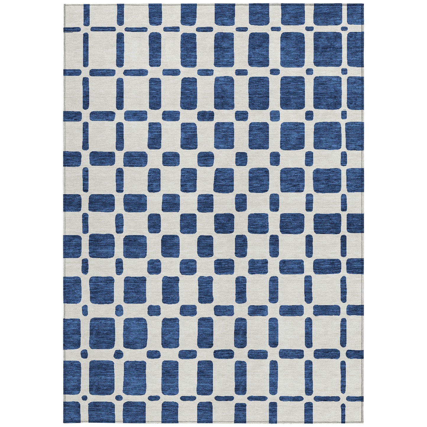 Tabselect Home Line 5' X 8' Navy Blue And Ivory Geometric Washable Indoor Outdoor Area Rug