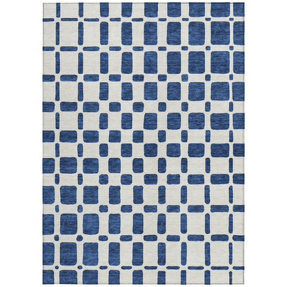 Tabselect Home Line 5' X 8' Navy Blue And Ivory Geometric Washable Indoor Outdoor Area Rug