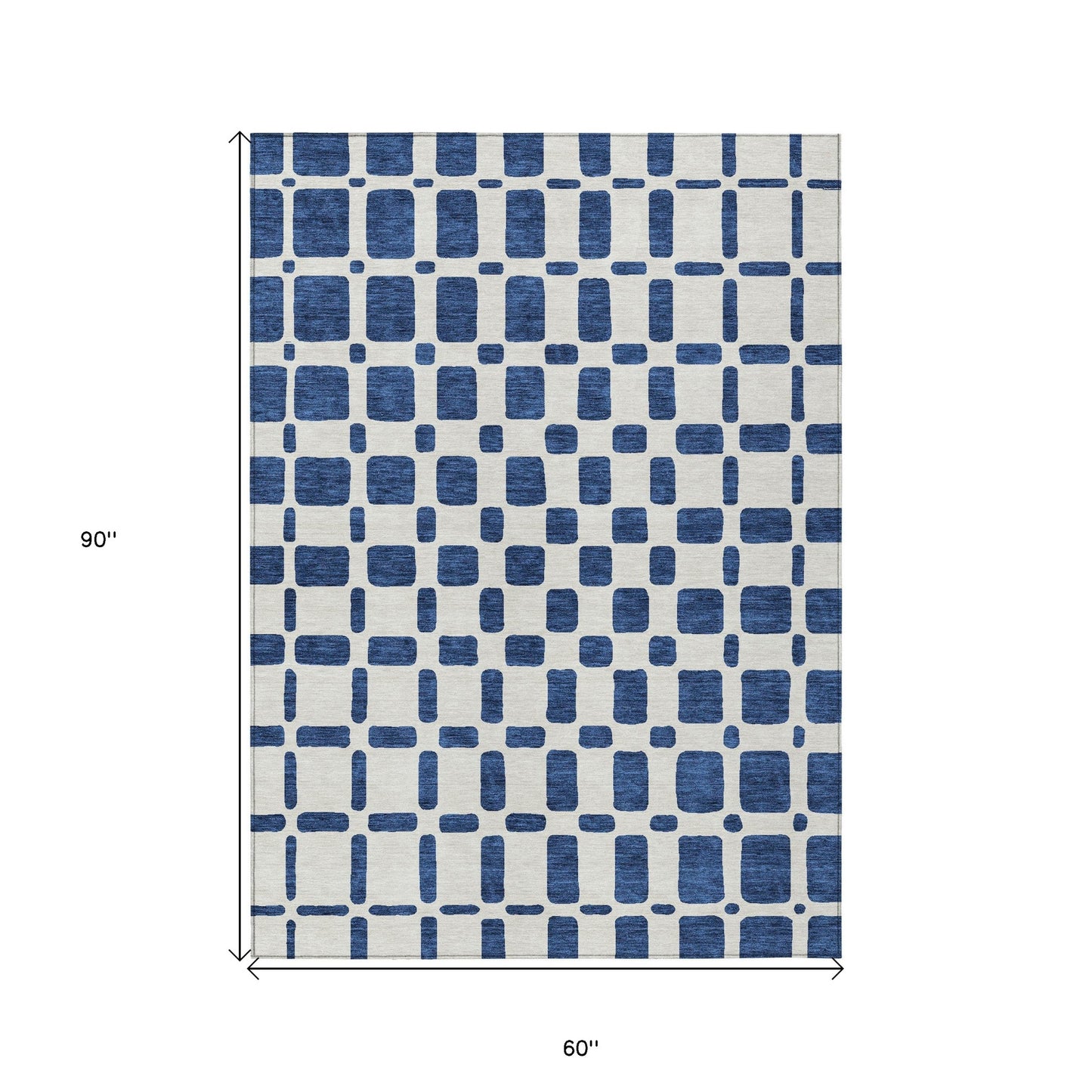 Tabselect Home Line 5' X 8' Navy Blue And Ivory Geometric Washable Indoor Outdoor Area Rug