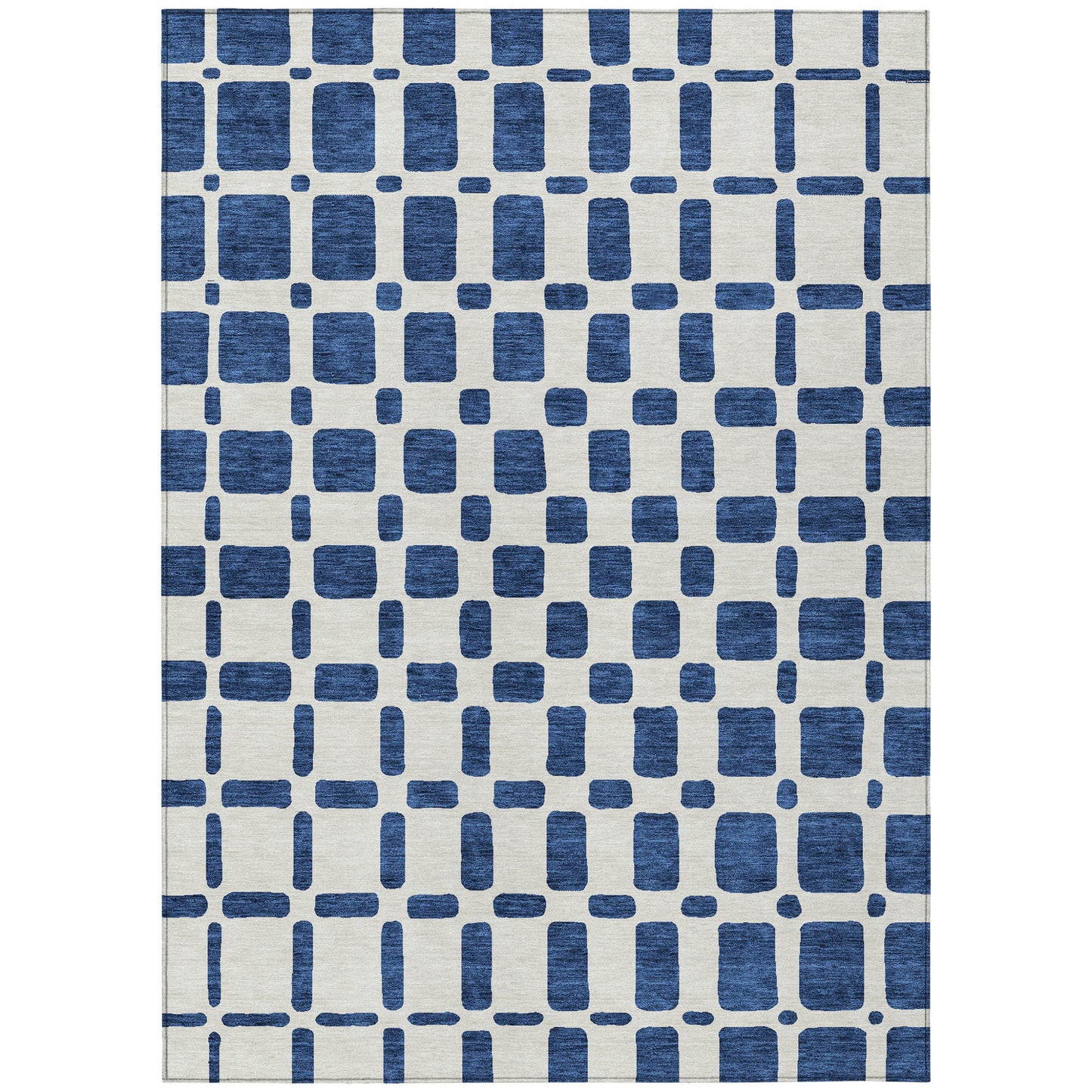 Tabselect Home Line 5' X 8' Navy Blue And Ivory Geometric Washable Indoor Outdoor Area Rug