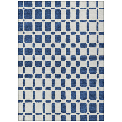 Tabselect Home Line 5' X 8' Navy Blue And Ivory Geometric Washable Indoor Outdoor Area Rug