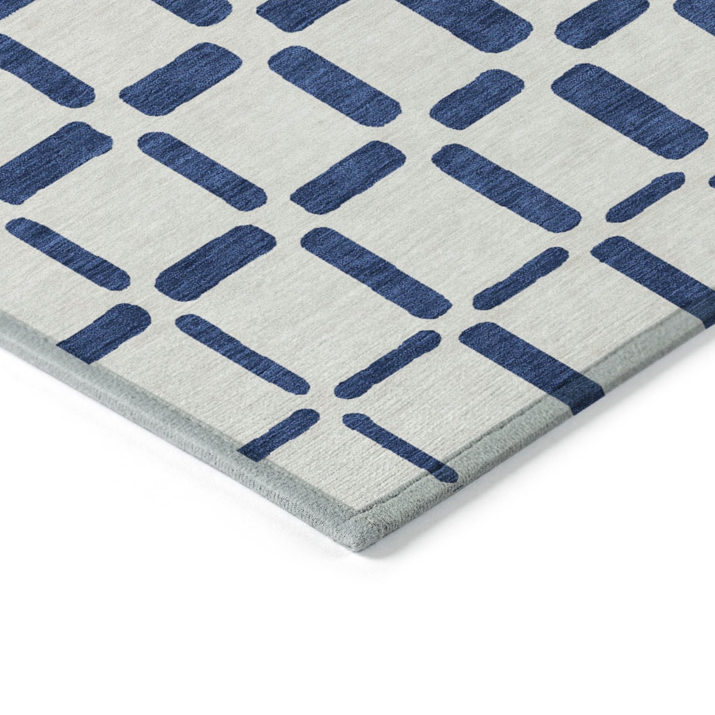 Tabselect Home Line 5' X 8' Navy Blue And Ivory Geometric Washable Indoor Outdoor Area Rug