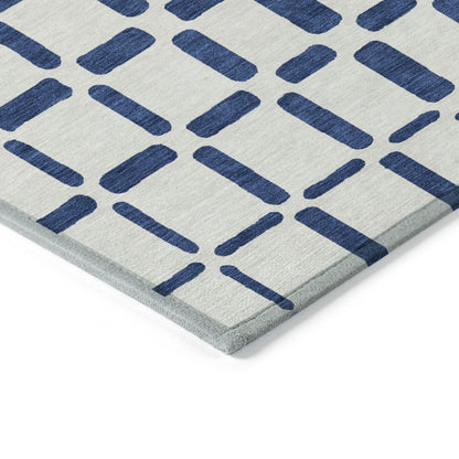 Tabselect Home Line 5' X 8' Navy Blue And Ivory Geometric Washable Indoor Outdoor Area Rug