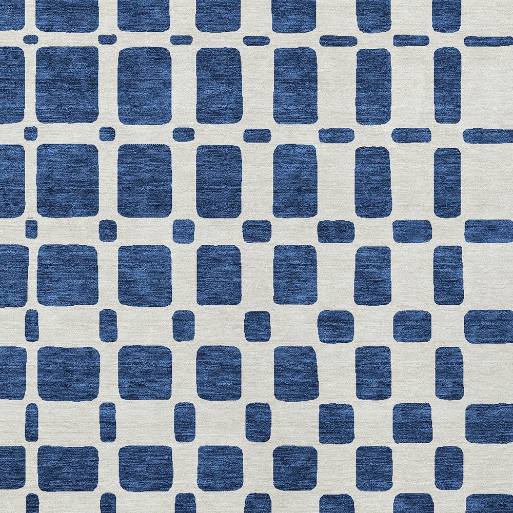 Tabselect Home Line 5' X 8' Navy Blue And Ivory Geometric Washable Indoor Outdoor Area Rug