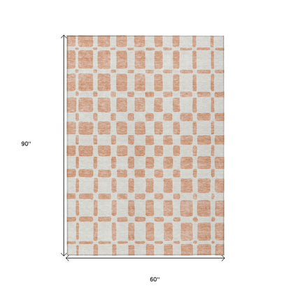 Tabselect Home Line 5' X 8' Peach And Beige Geometric Washable Indoor Outdoor Area Rug