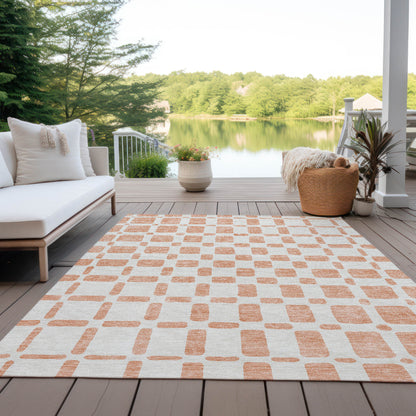 Tabselect Home Line 5' X 8' Peach And Beige Geometric Washable Indoor Outdoor Area Rug