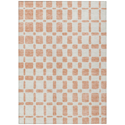 Tabselect Home Line 5' X 8' Peach And Beige Geometric Washable Indoor Outdoor Area Rug
