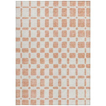 Tabselect Home Line 5' X 8' Peach And Beige Geometric Washable Indoor Outdoor Area Rug