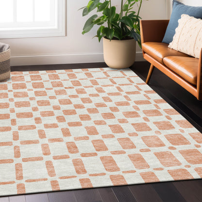 Tabselect Home Line 5' X 8' Peach And Beige Geometric Washable Indoor Outdoor Area Rug