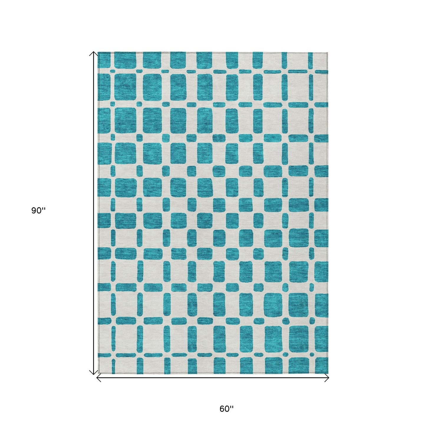 Tabselect Home Line 5' X 8' Teal Blue And Ivory Geometric Washable Indoor Outdoor Area Rug