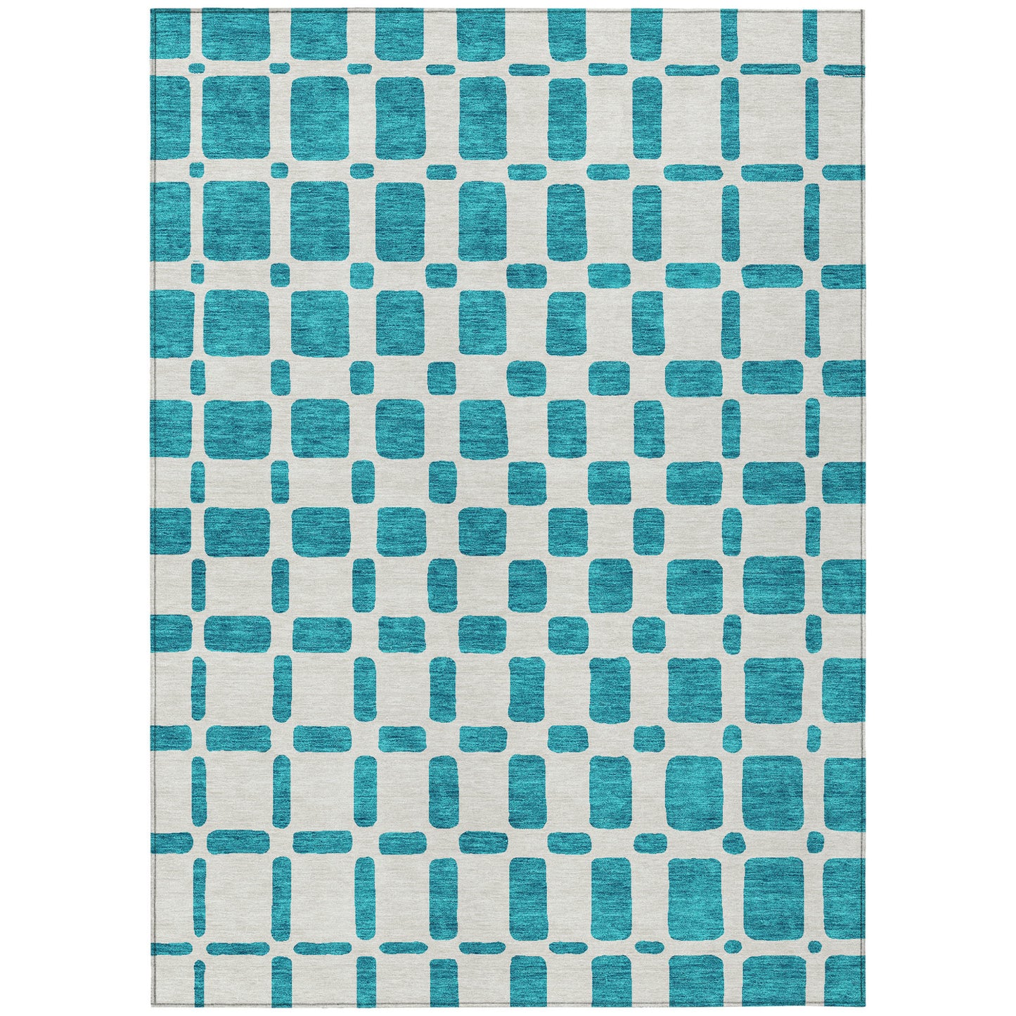 Tabselect Home Line 5' X 8' Teal Blue And Ivory Geometric Washable Indoor Outdoor Area Rug
