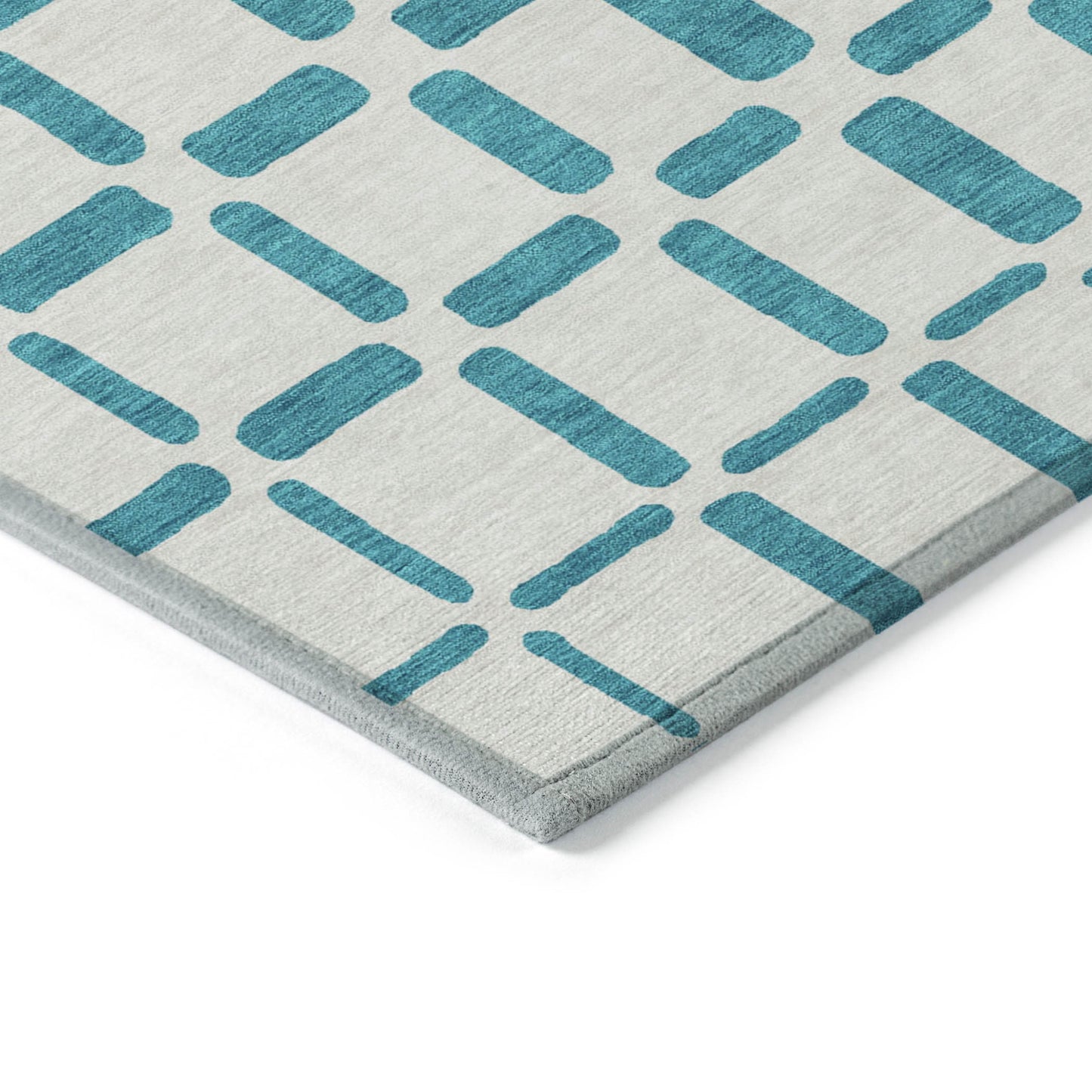 Tabselect Home Line 5' X 8' Teal Blue And Ivory Geometric Washable Indoor Outdoor Area Rug