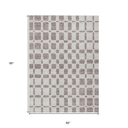 Tabselect Home Line 5' X 8' Taupe And Beige Geometric Washable Indoor Outdoor Area Rug