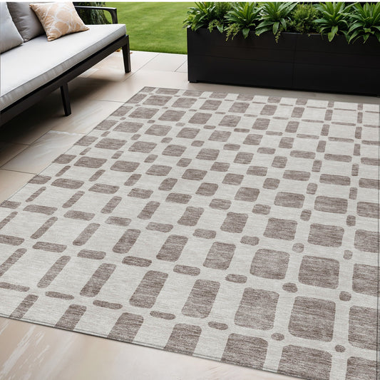 Tabselect Home Line 5' X 8' Taupe And Beige Geometric Washable Indoor Outdoor Area Rug