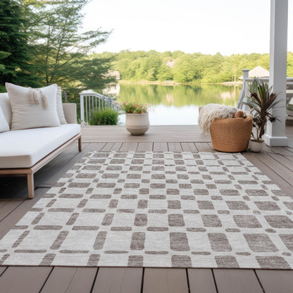 Tabselect Home Line 5' X 8' Taupe And Beige Geometric Washable Indoor Outdoor Area Rug