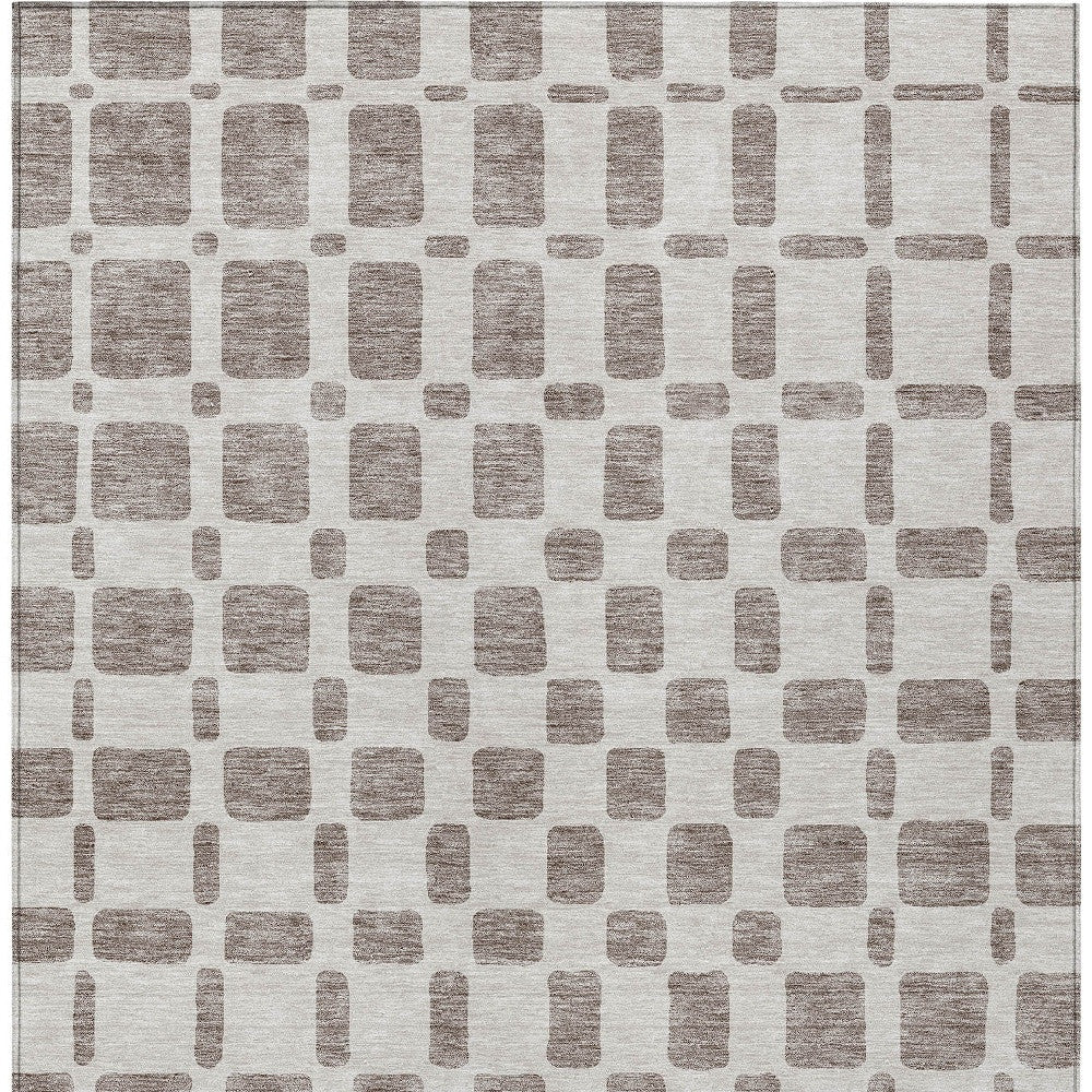 Tabselect Home Line 5' X 8' Taupe And Beige Geometric Washable Indoor Outdoor Area Rug