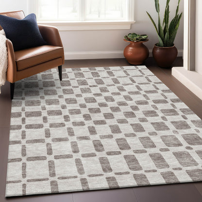 Tabselect Home Line 5' X 8' Taupe And Beige Geometric Washable Indoor Outdoor Area Rug