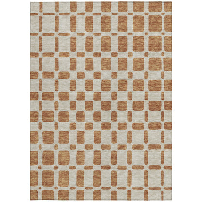 Tabselect Home Line 5' X 8' Terra Cotta And Beige Geometric Washable Indoor Outdoor Area Rug