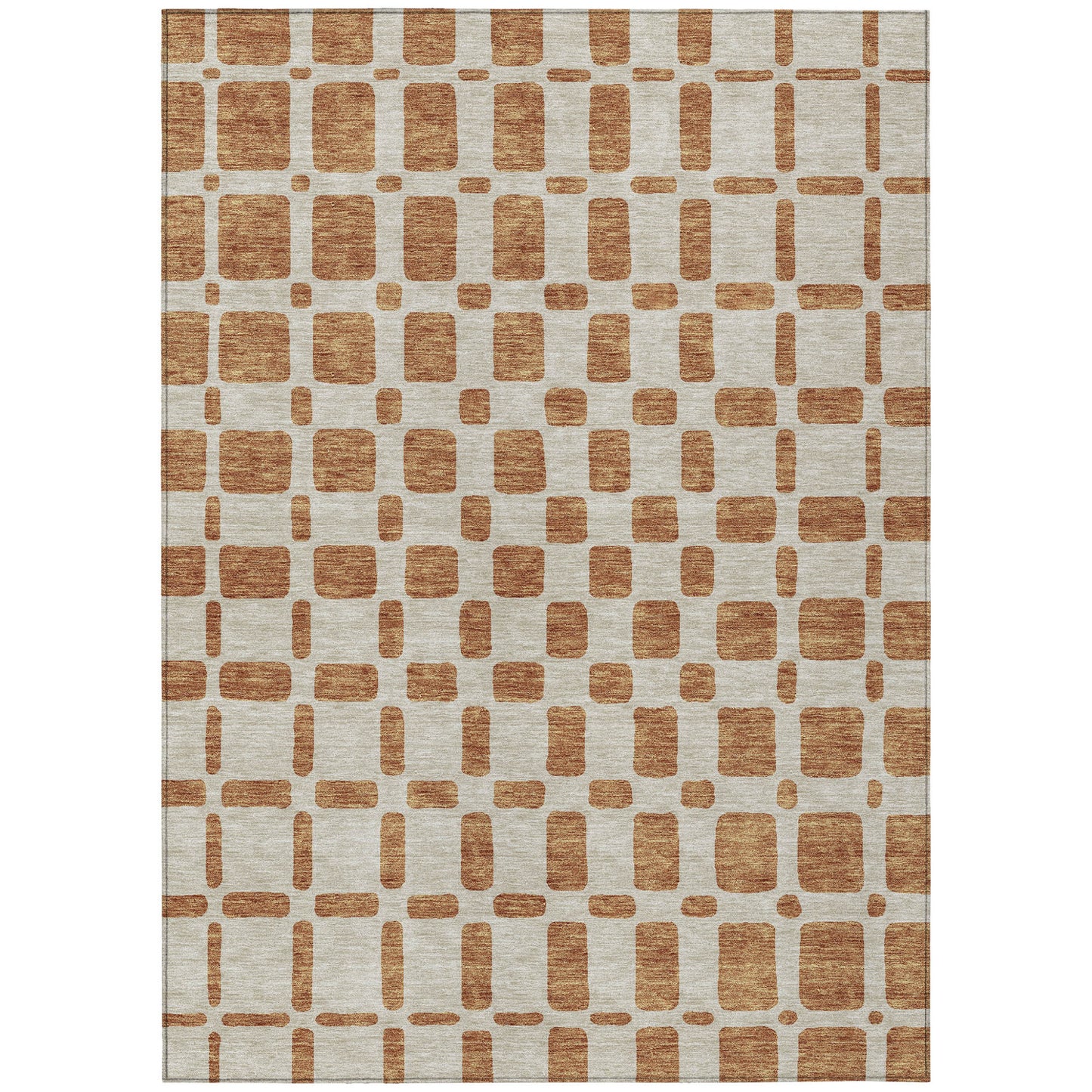 Tabselect Home Line 5' X 8' Terra Cotta And Beige Geometric Washable Indoor Outdoor Area Rug