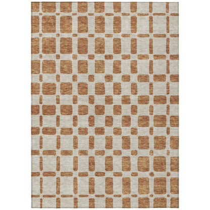 Tabselect Home Line 5' X 8' Terra Cotta And Beige Geometric Washable Indoor Outdoor Area Rug
