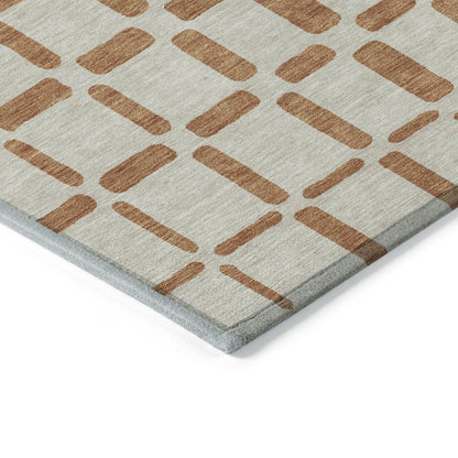 Tabselect Home Line 5' X 8' Terra Cotta And Beige Geometric Washable Indoor Outdoor Area Rug