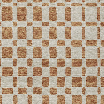 Tabselect Home Line 5' X 8' Terra Cotta And Beige Geometric Washable Indoor Outdoor Area Rug