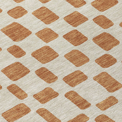 Tabselect Home Line 5' X 8' Terra Cotta And Beige Geometric Washable Indoor Outdoor Area Rug