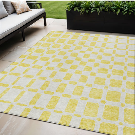 Tabselect Home Line 5' X 8' Yellow And Gray Geometric Washable Indoor Outdoor Area Rug