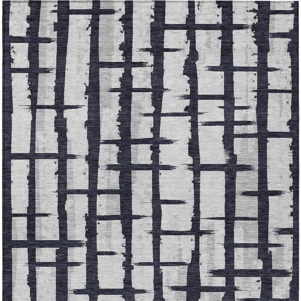 Tabselect Home Line 5' X 8' Black Beige And Gray Striped Washable Indoor Outdoor Area Rug