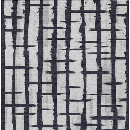 Tabselect Home Line 5' X 8' Black Beige And Gray Striped Washable Indoor Outdoor Area Rug