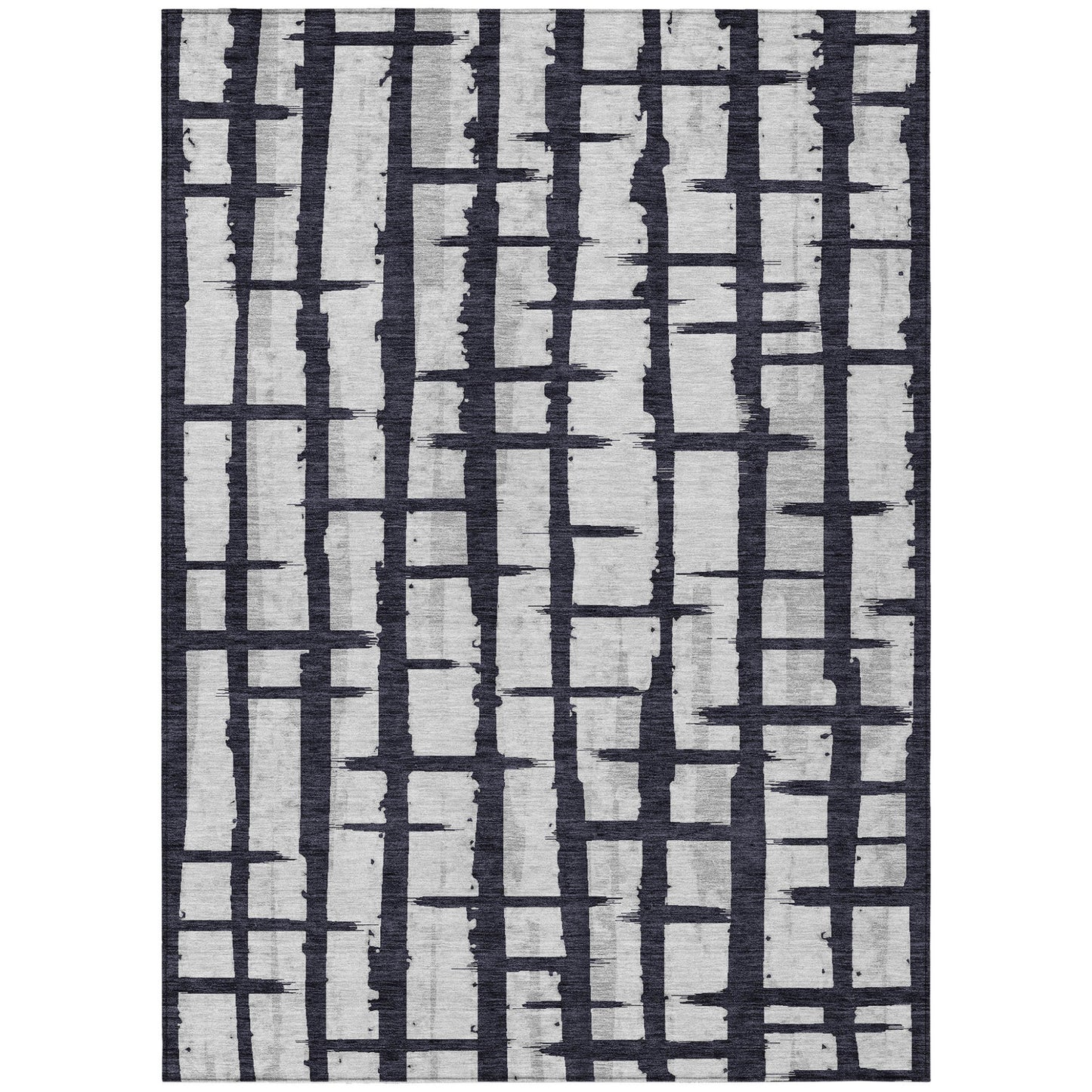 Tabselect Home Line 5' X 8' Black Beige And Gray Striped Washable Indoor Outdoor Area Rug