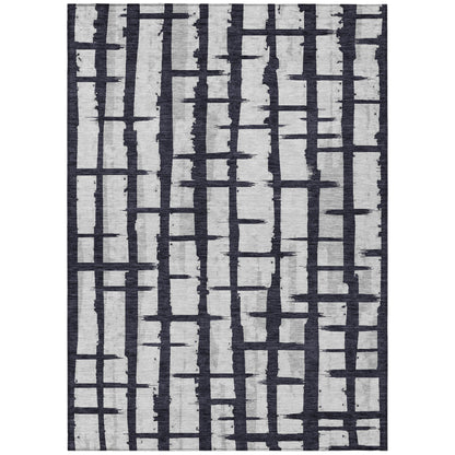 Tabselect Home Line 5' X 8' Black Beige And Gray Striped Washable Indoor Outdoor Area Rug