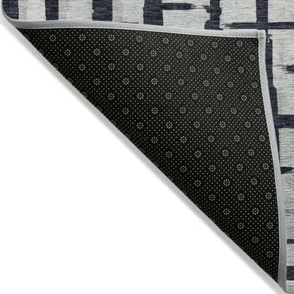 Tabselect Home Line 5' X 8' Black Beige And Gray Striped Washable Indoor Outdoor Area Rug