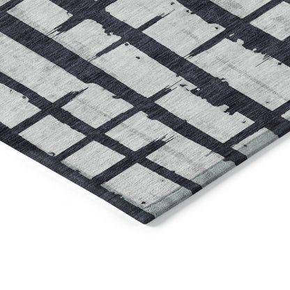 Tabselect Home Line 5' X 8' Black Beige And Gray Striped Washable Indoor Outdoor Area Rug