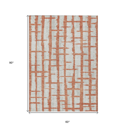 Tabselect Home Line 5' X 8' Coral And Gray Striped Washable Indoor Outdoor Area Rug
