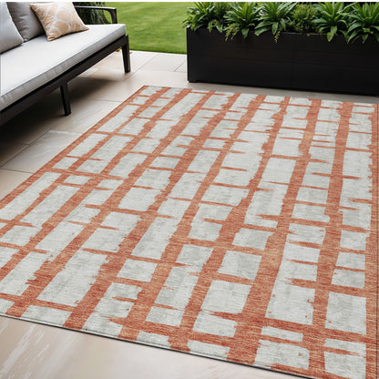 Tabselect Home Line 5' X 8' Coral And Gray Striped Washable Indoor Outdoor Area Rug
