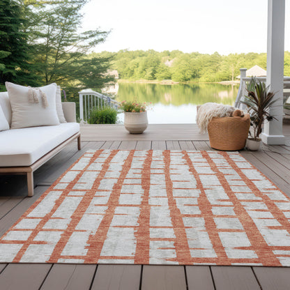 Tabselect Home Line 5' X 8' Coral And Gray Striped Washable Indoor Outdoor Area Rug