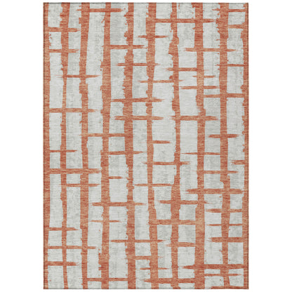 Tabselect Home Line 5' X 8' Coral And Gray Striped Washable Indoor Outdoor Area Rug