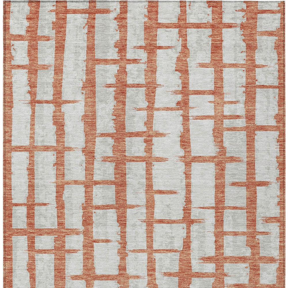 Tabselect Home Line 5' X 8' Coral And Gray Striped Washable Indoor Outdoor Area Rug