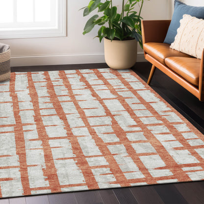 Tabselect Home Line 5' X 8' Coral And Gray Striped Washable Indoor Outdoor Area Rug
