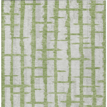 Tabselect Home Line 5' X 8' Green And Gray Striped Washable Indoor Outdoor Area Rug