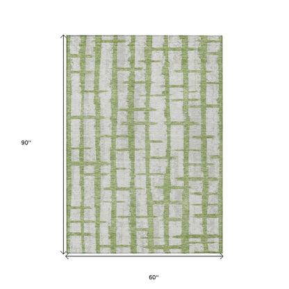 Tabselect Home Line 5' X 8' Green And Gray Striped Washable Indoor Outdoor Area Rug
