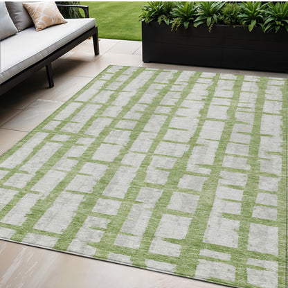 Tabselect Home Line 5' X 8' Green And Gray Striped Washable Indoor Outdoor Area Rug